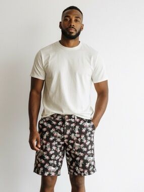 Ezekiel Black Floral Shorts with Pink & White Blooms Size 38 Preppy